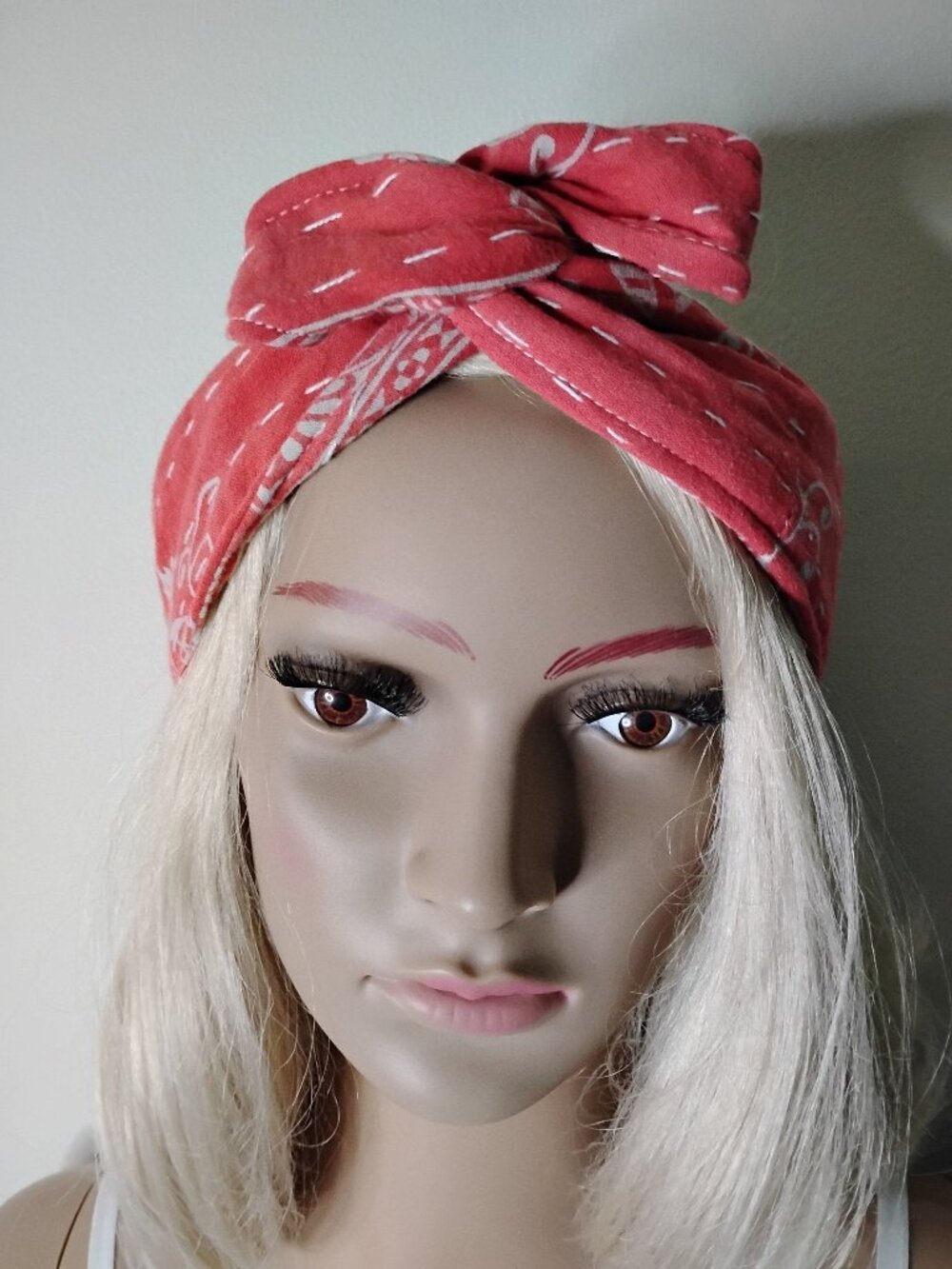 Kantha Wire Headband Peach White Versatile Handmade Boho Comfy New KWH3.